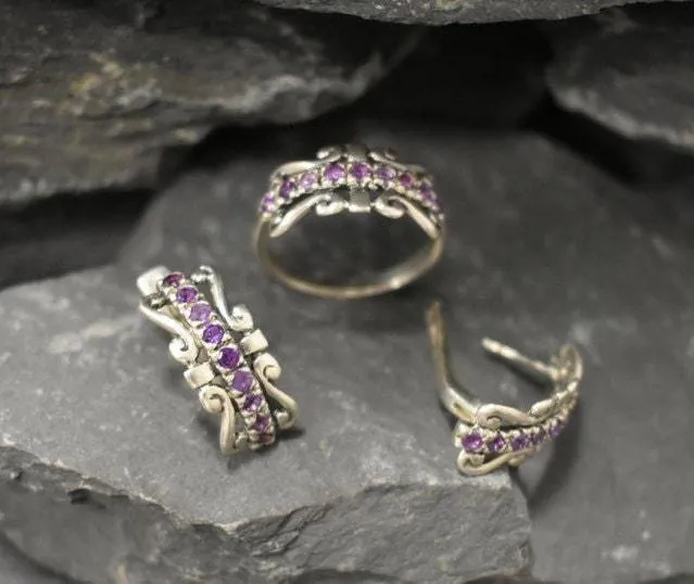 Purple Crown Earrings - Natural Amethyst Earrings, Long Purple Earrings