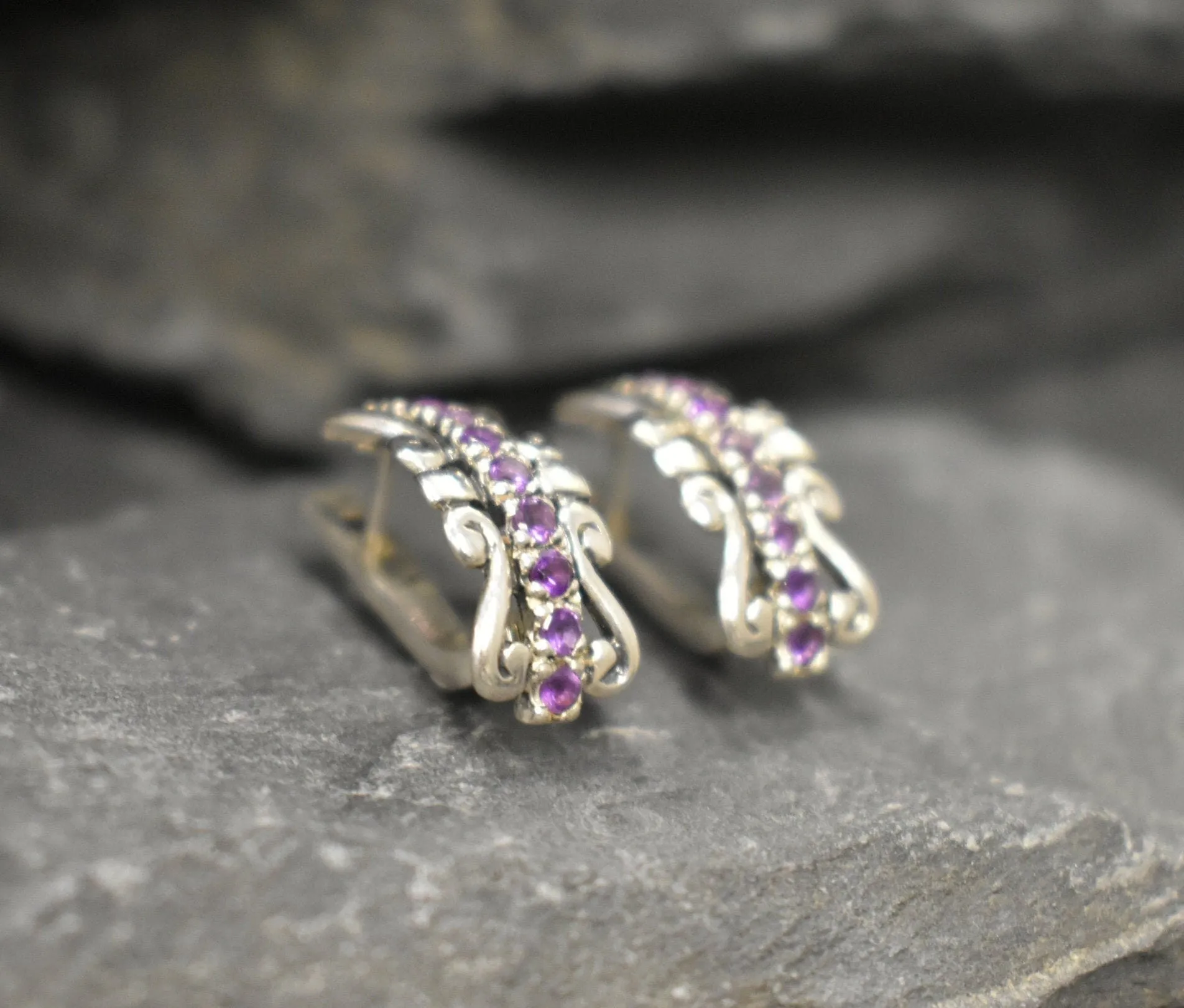 Purple Crown Earrings - Natural Amethyst Earrings, Long Purple Earrings