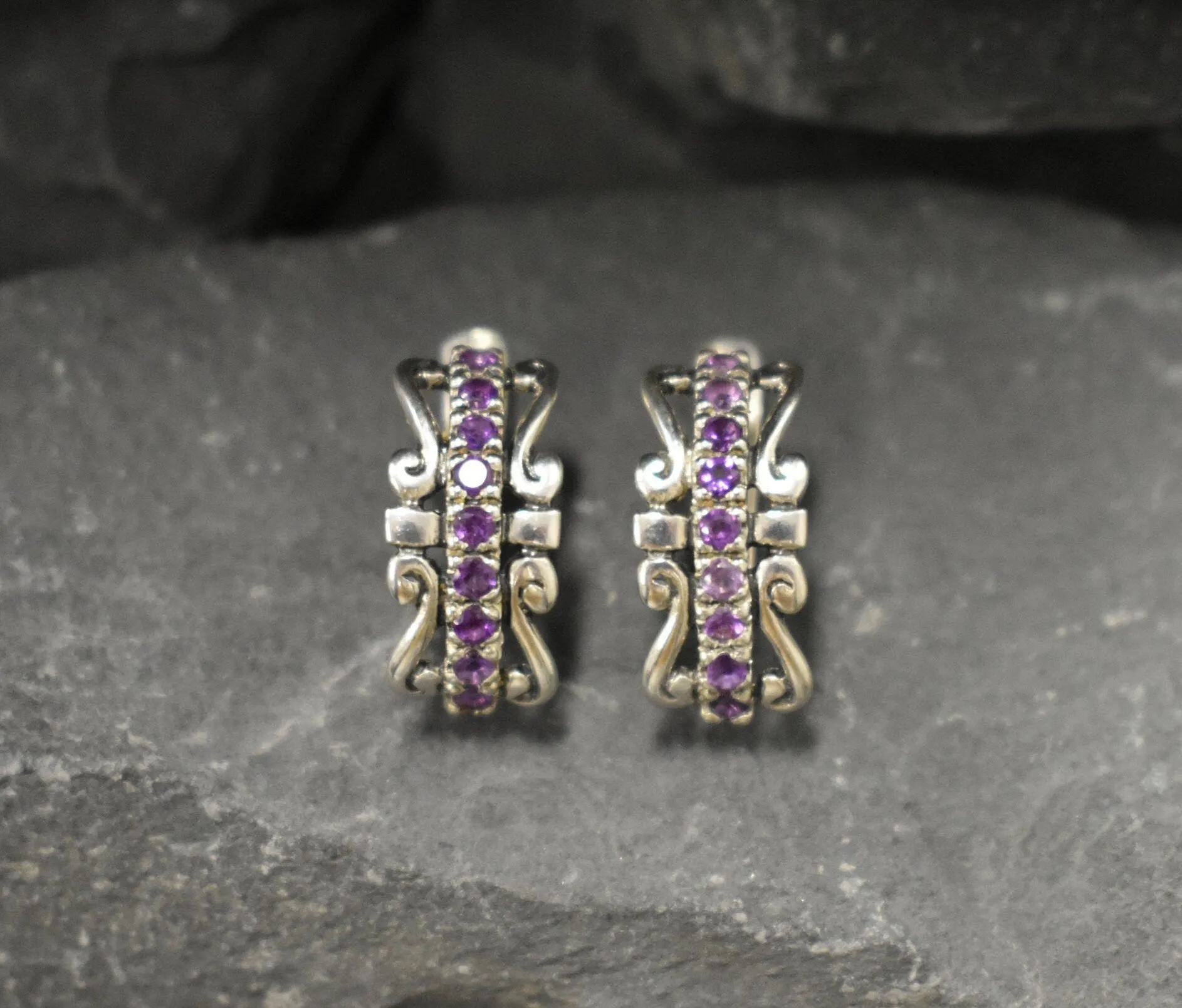 Purple Crown Earrings - Natural Amethyst Earrings, Long Purple Earrings