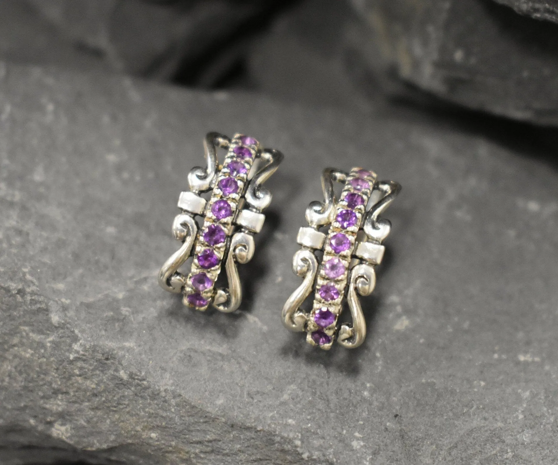 Purple Crown Earrings - Natural Amethyst Earrings, Long Purple Earrings