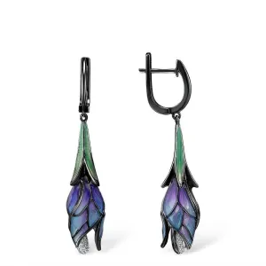 Purple Enamel Flower Drop Earrings