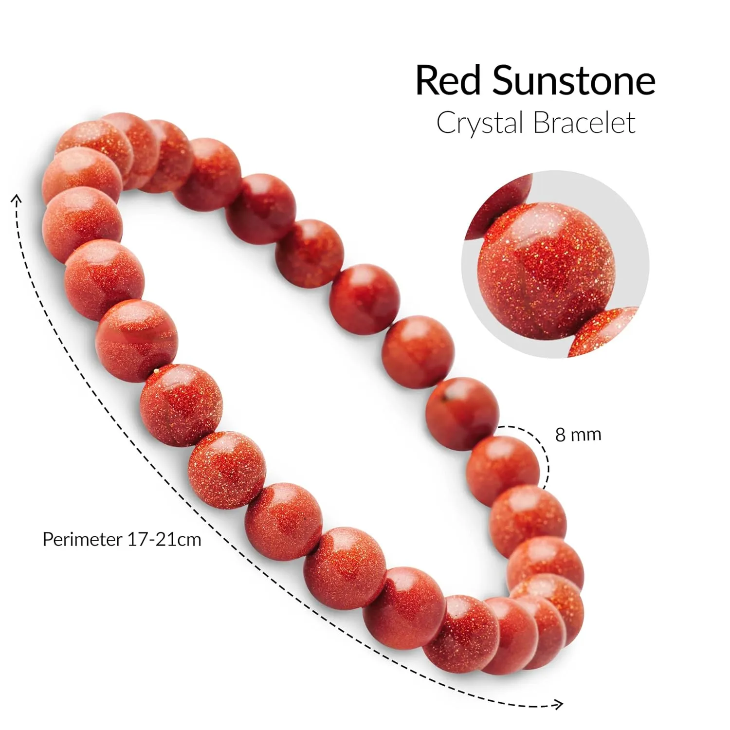 PYOR Red Sunstone Crystal 8mm Chakra Beads Bracelet Good Luck Spiritual Jewelry Healing Handmade Reiki For Men And Women Gift Aesthetic Positive Energy Wealth Prosperity Abundance Stretchable Yoga