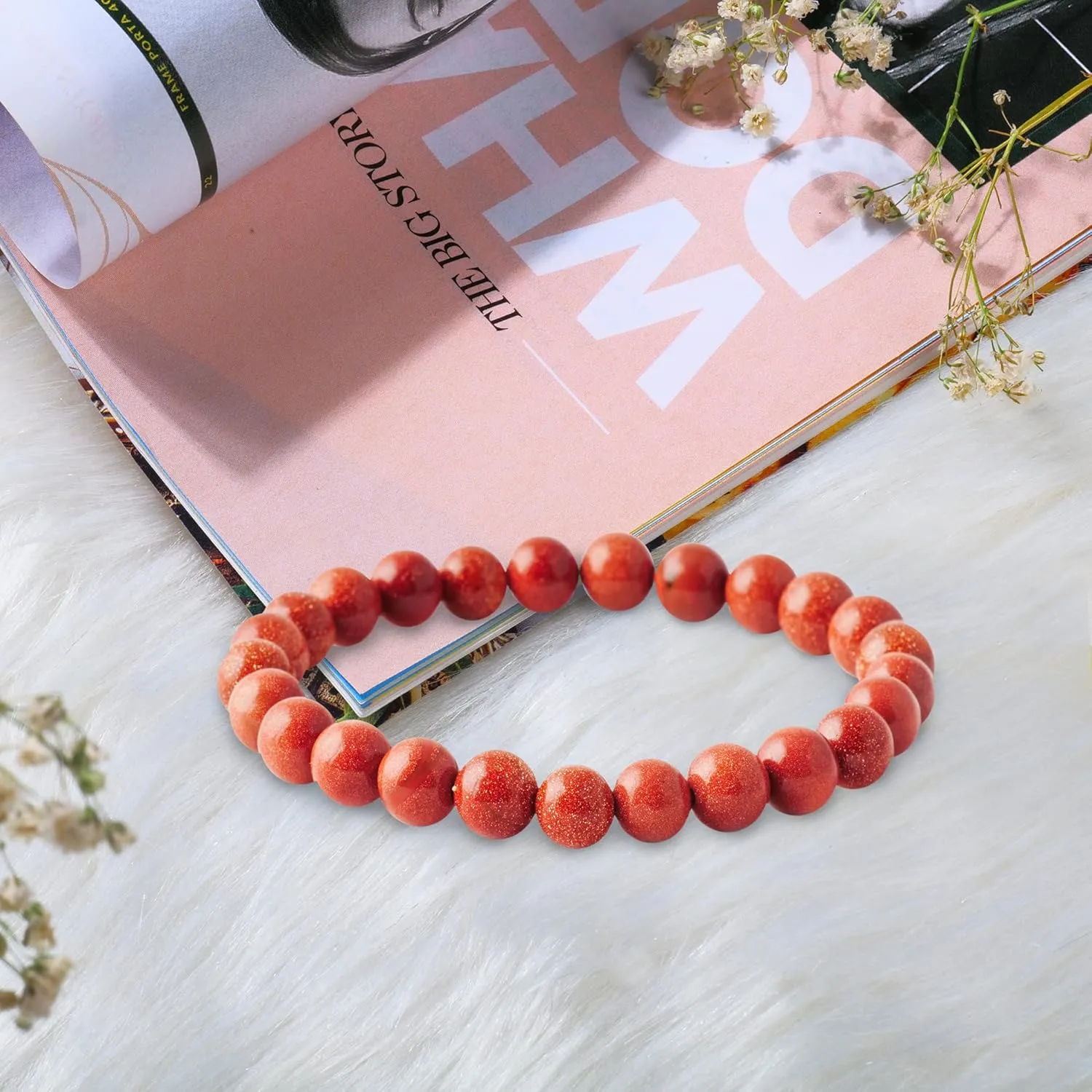 PYOR Red Sunstone Crystal 8mm Chakra Beads Bracelet Good Luck Spiritual Jewelry Healing Handmade Reiki For Men And Women Gift Aesthetic Positive Energy Wealth Prosperity Abundance Stretchable Yoga