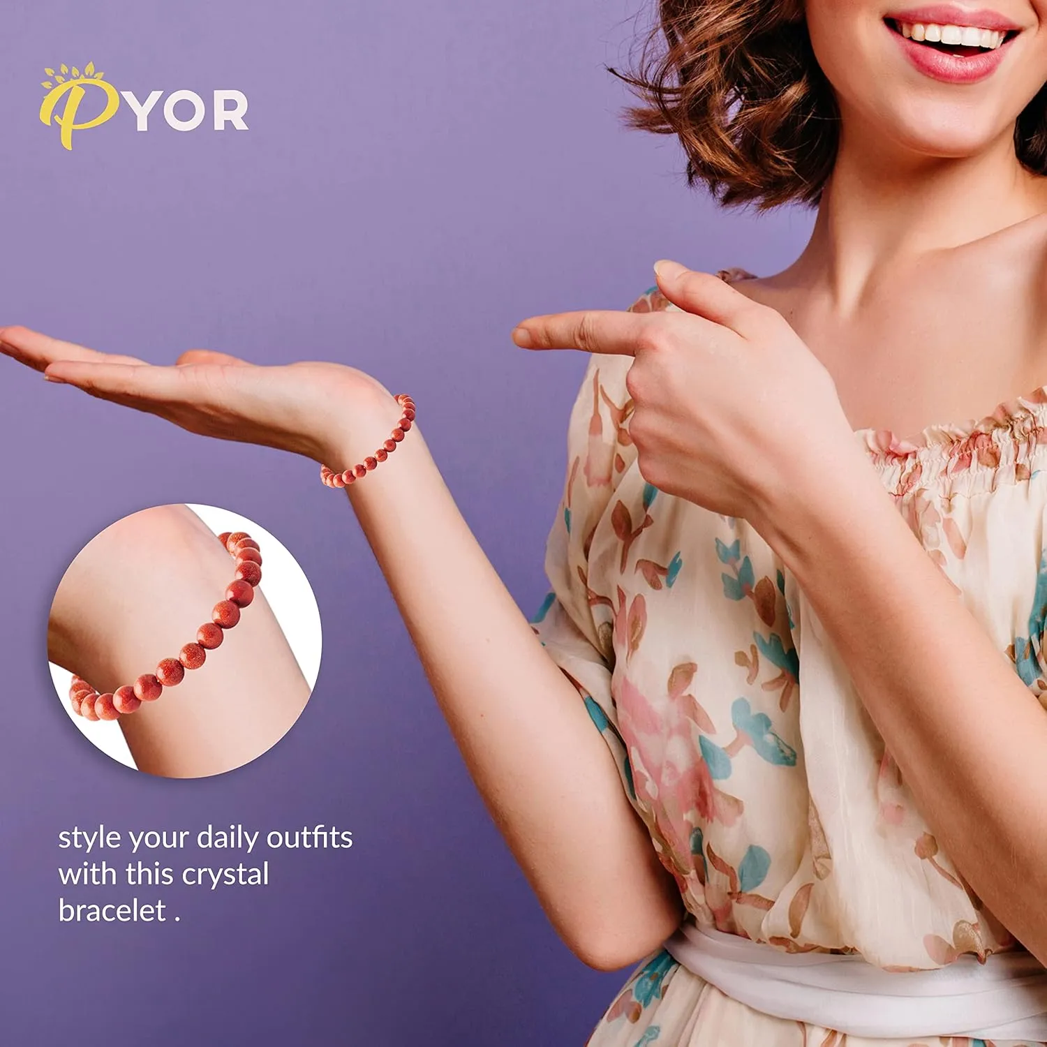 PYOR Red Sunstone Crystal 8mm Chakra Beads Bracelet Good Luck Spiritual Jewelry Healing Handmade Reiki For Men And Women Gift Aesthetic Positive Energy Wealth Prosperity Abundance Stretchable Yoga
