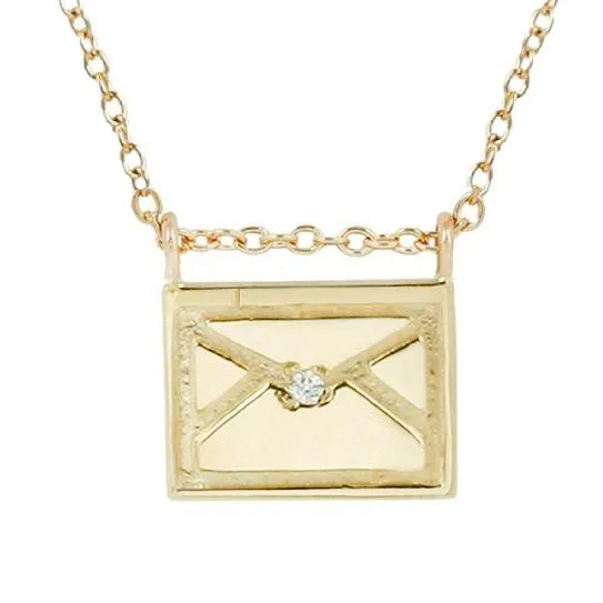 "Love Letter" Diamond   14K Gold Postcard Charm Necklace
