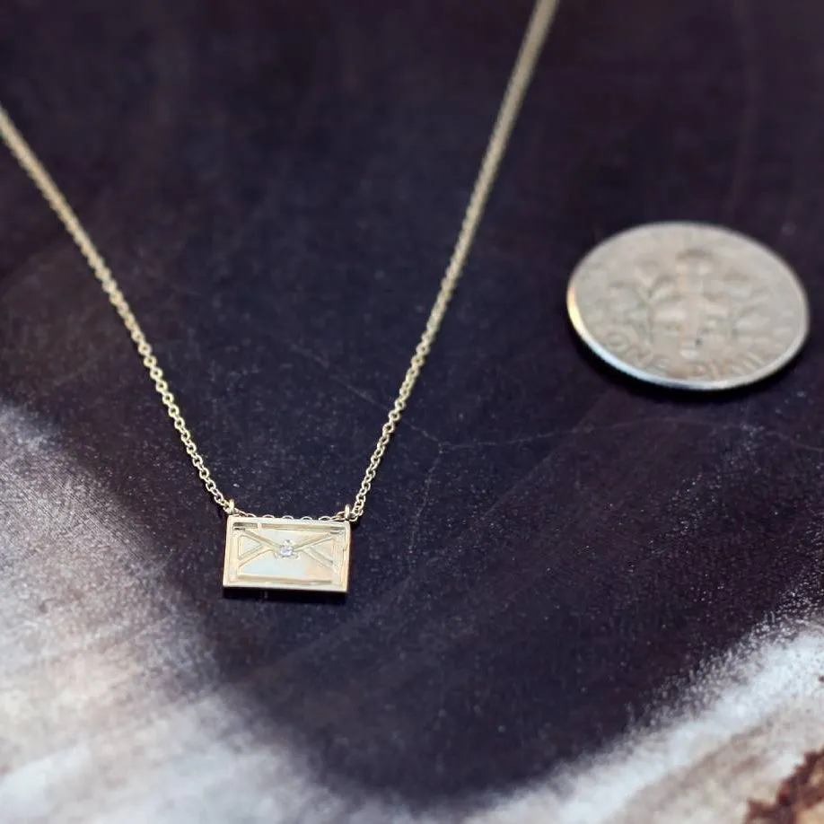 "Love Letter" Diamond   14K Gold Postcard Charm Necklace