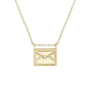 "Love Letter" Diamond   14K Gold Postcard Charm Necklace