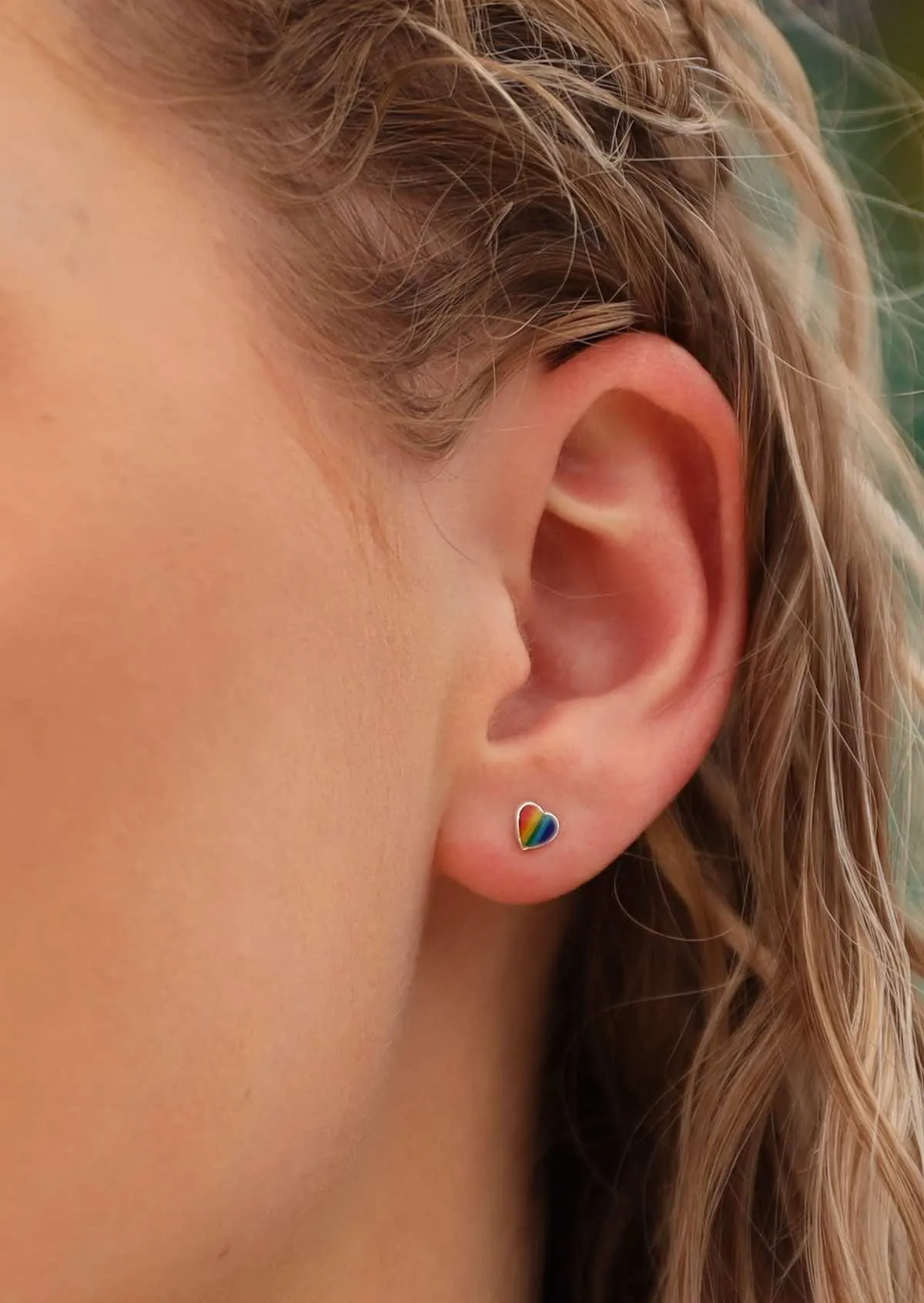 Rainbow Heart Silver Studs