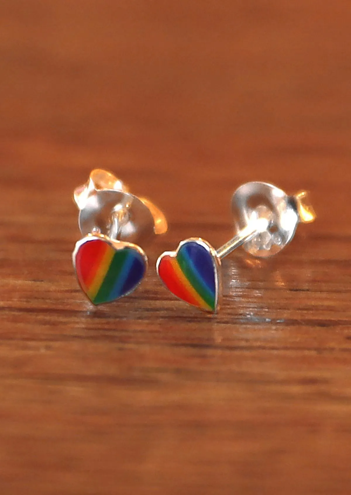 Rainbow Heart Silver Studs