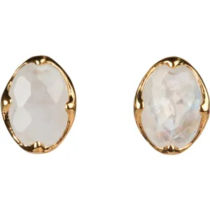 Rainbow Moonstone Stud Earrings – Art Deco Inspired Elegance