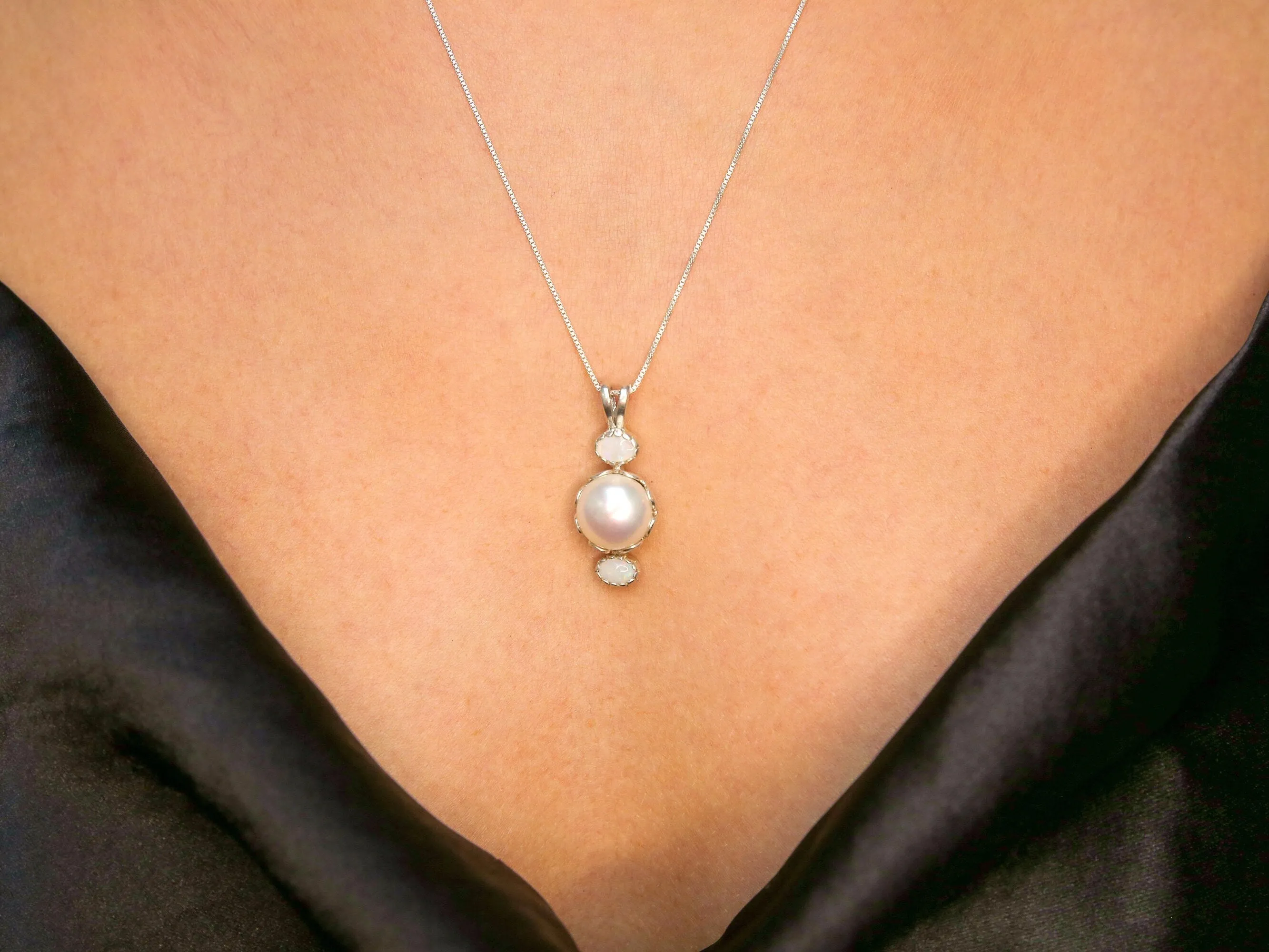 Real Pearl Pendant - Bridal Necklace- Real Opal Necklace