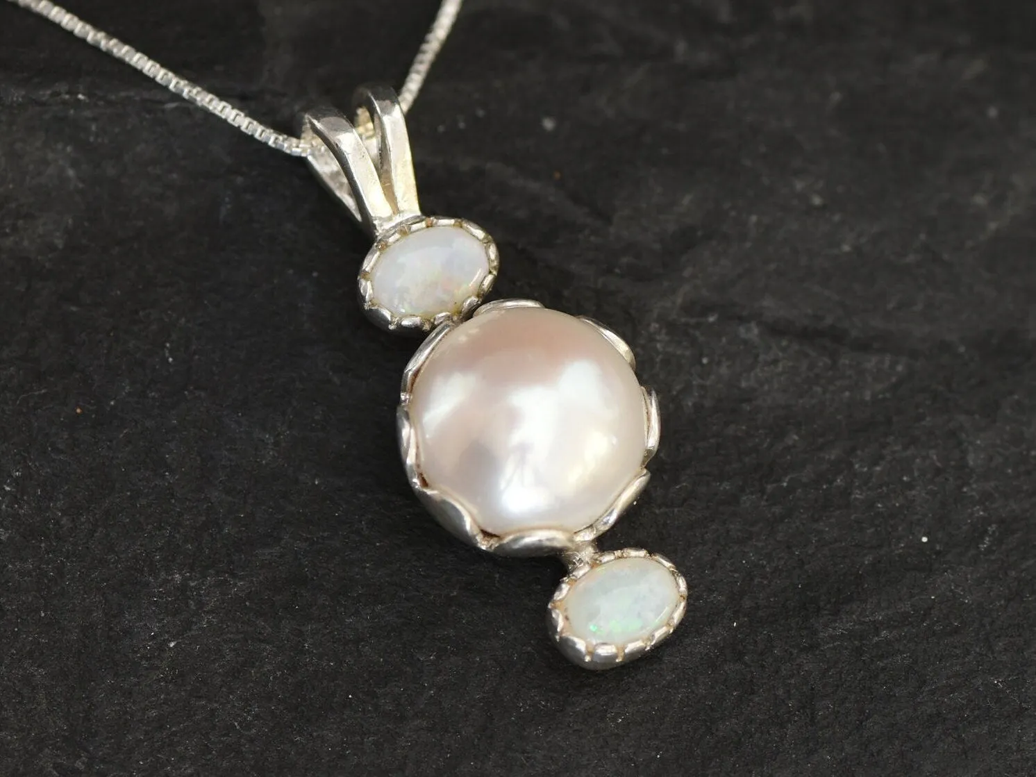 Real Pearl Pendant - Bridal Necklace- Real Opal Necklace