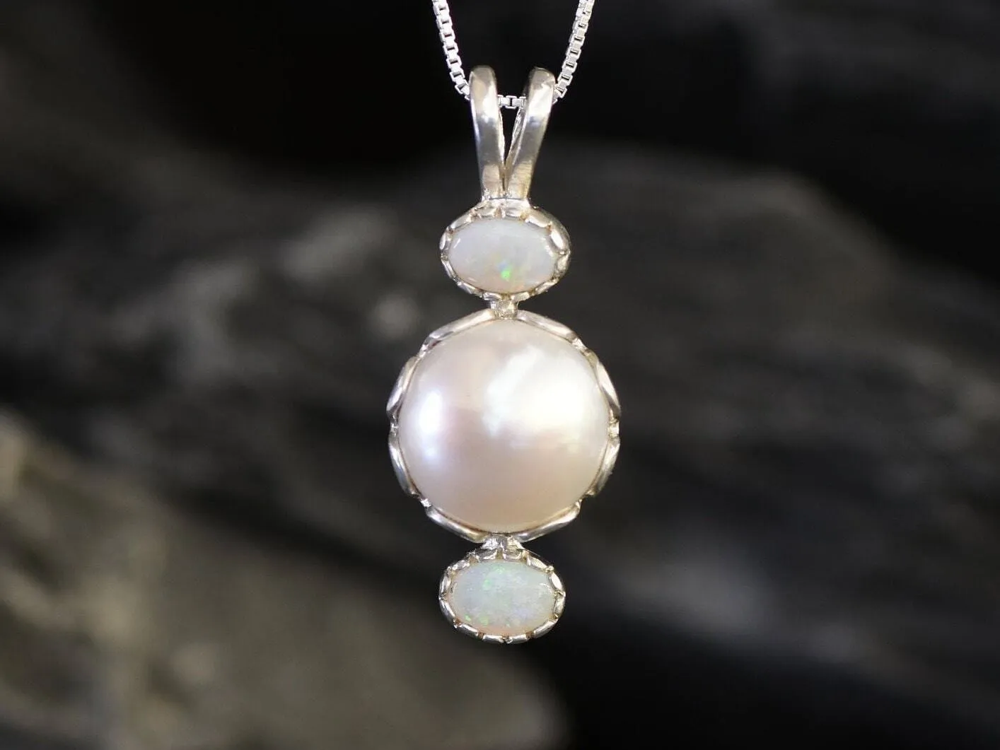 Real Pearl Pendant - Bridal Necklace- Real Opal Necklace