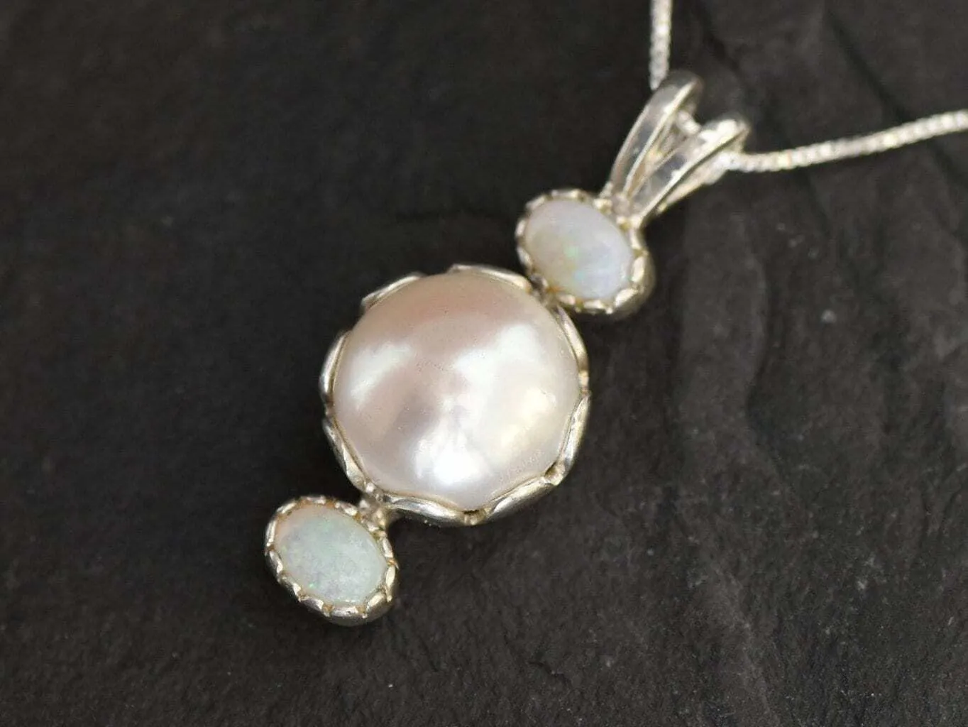 Real Pearl Pendant - Bridal Necklace- Real Opal Necklace