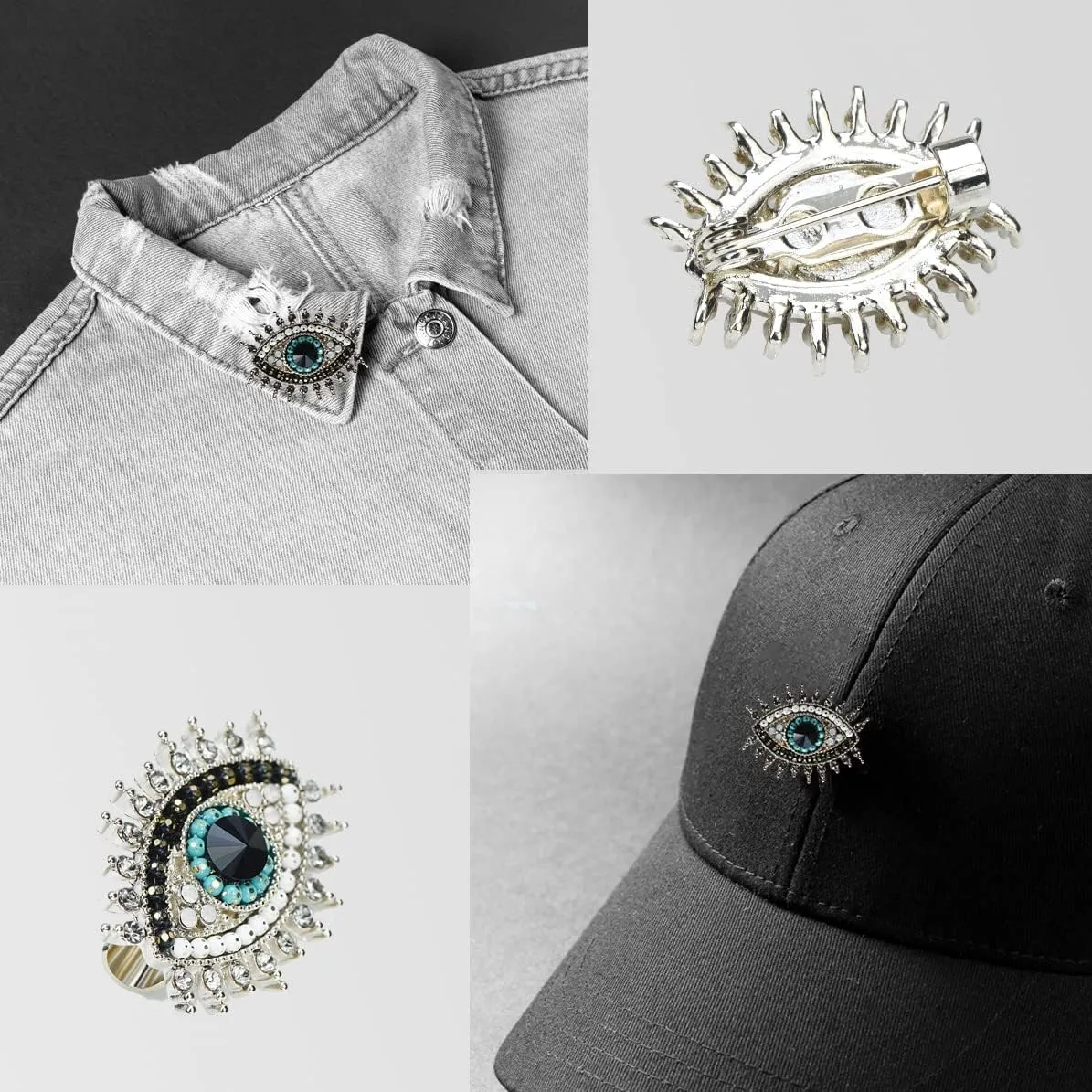 Retro Evil Eye Brooch Fashion Unique Crystal Pearl Abstract Eyes Brooches Pin Badge for Women Bridal Jewelry Gift