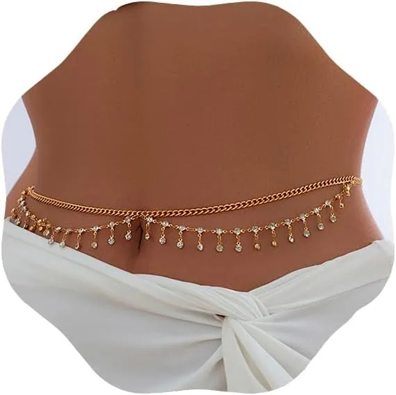 Rhinestone Belly Chain Sexy Wavy Tassel Belly Chain Adjustable Summer Beach Bikini Body Chains for Women