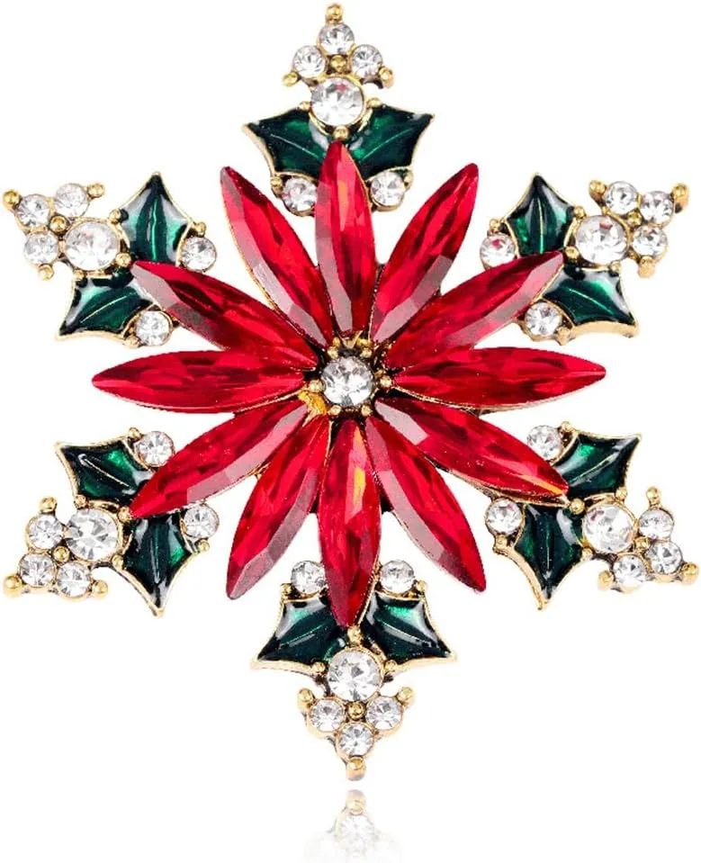 Rhinestone Flower Brooch Pin for Women Red Black Purple Flower Brooch Hat Christmas Brooch Jewelry