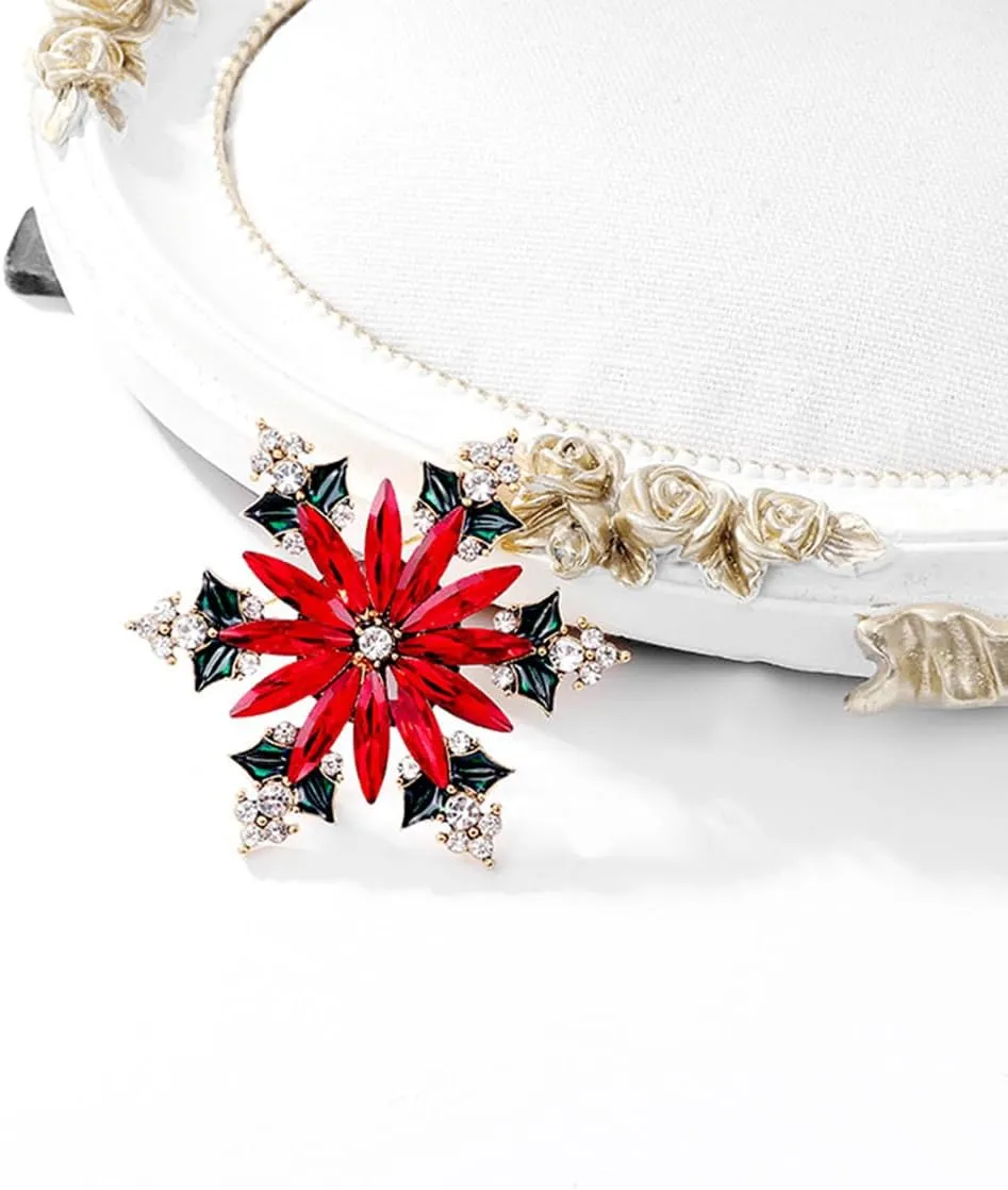 Rhinestone Flower Brooch Pin for Women Red Black Purple Flower Brooch Hat Christmas Brooch Jewelry