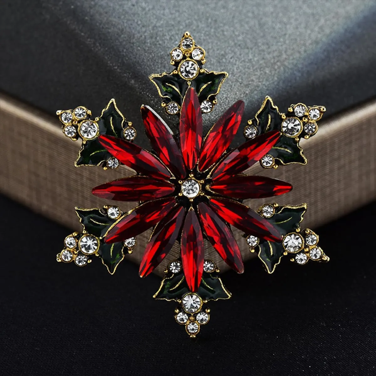 Rhinestone Flower Brooch Pin for Women Red Black Purple Flower Brooch Hat Christmas Brooch Jewelry