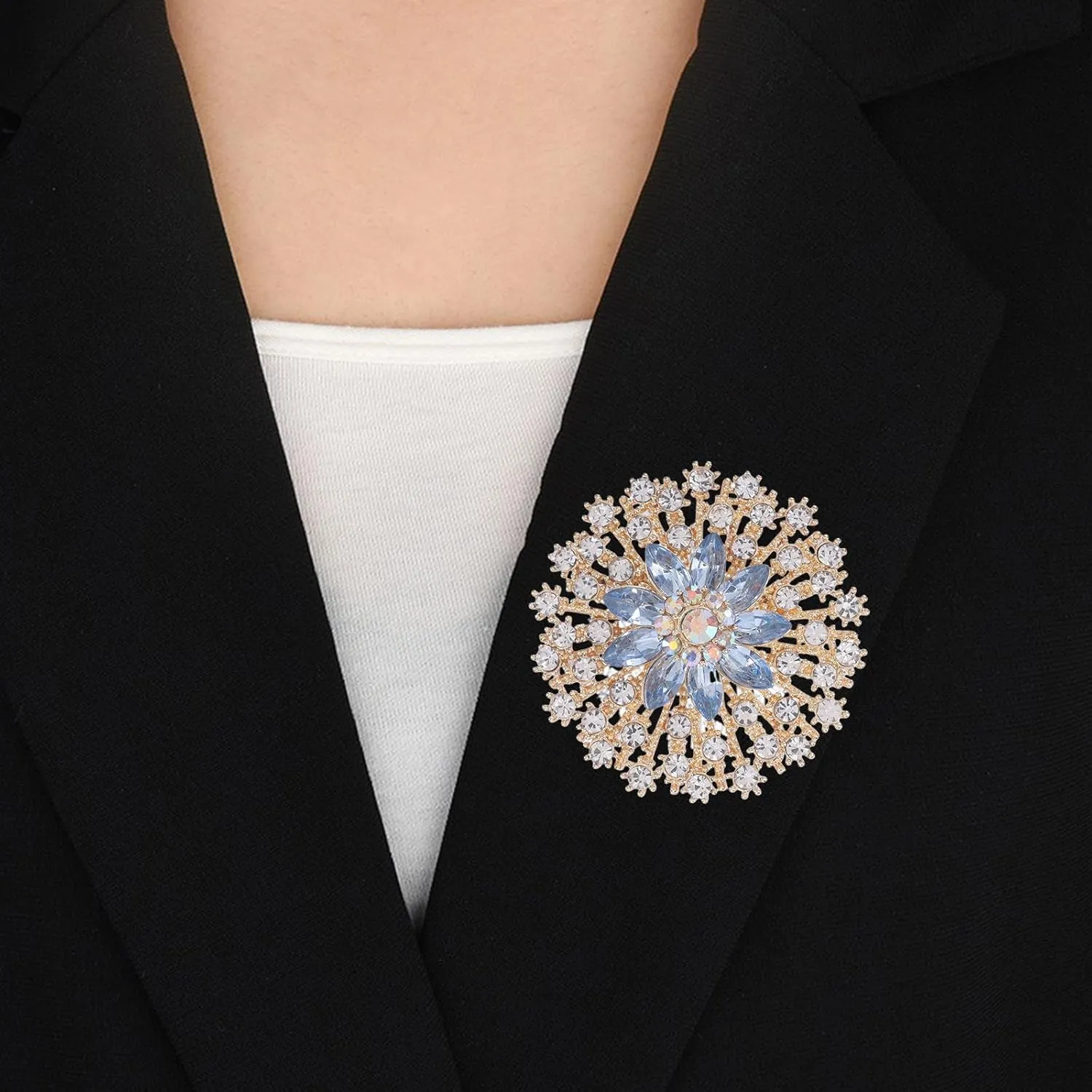 Rhinestone Flower Brooch Pin for Women Sparkling Large Crystal Flower Broach Snowflake Brooch Pins Lapel Pins Christmas Wedding Party Dance Banquet Dress Hat Bag Accessories Jewelry for Women