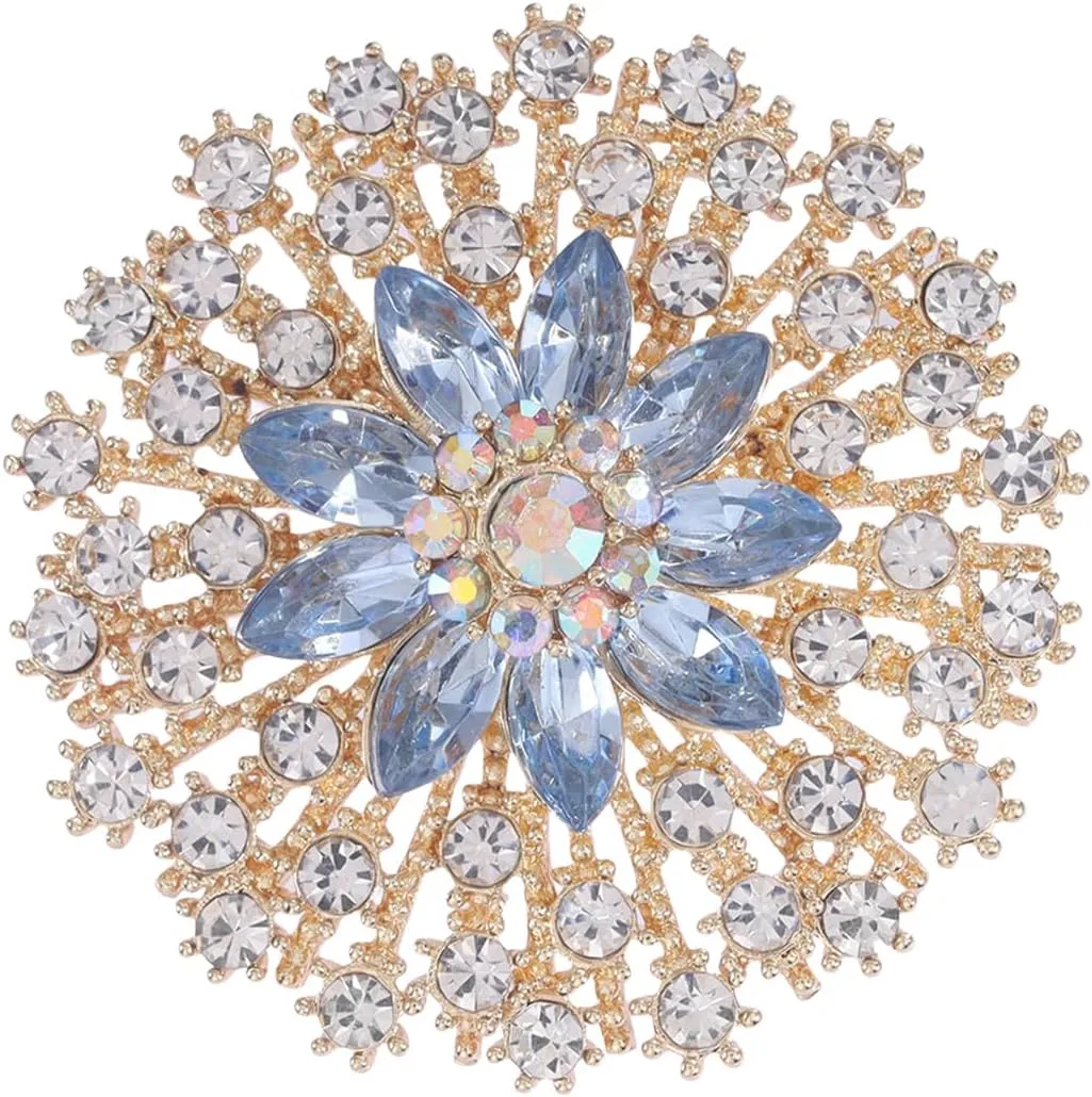 Rhinestone Flower Brooch Pin for Women Sparkling Large Crystal Flower Broach Snowflake Brooch Pins Lapel Pins Christmas Wedding Party Dance Banquet Dress Hat Bag Accessories Jewelry for Women