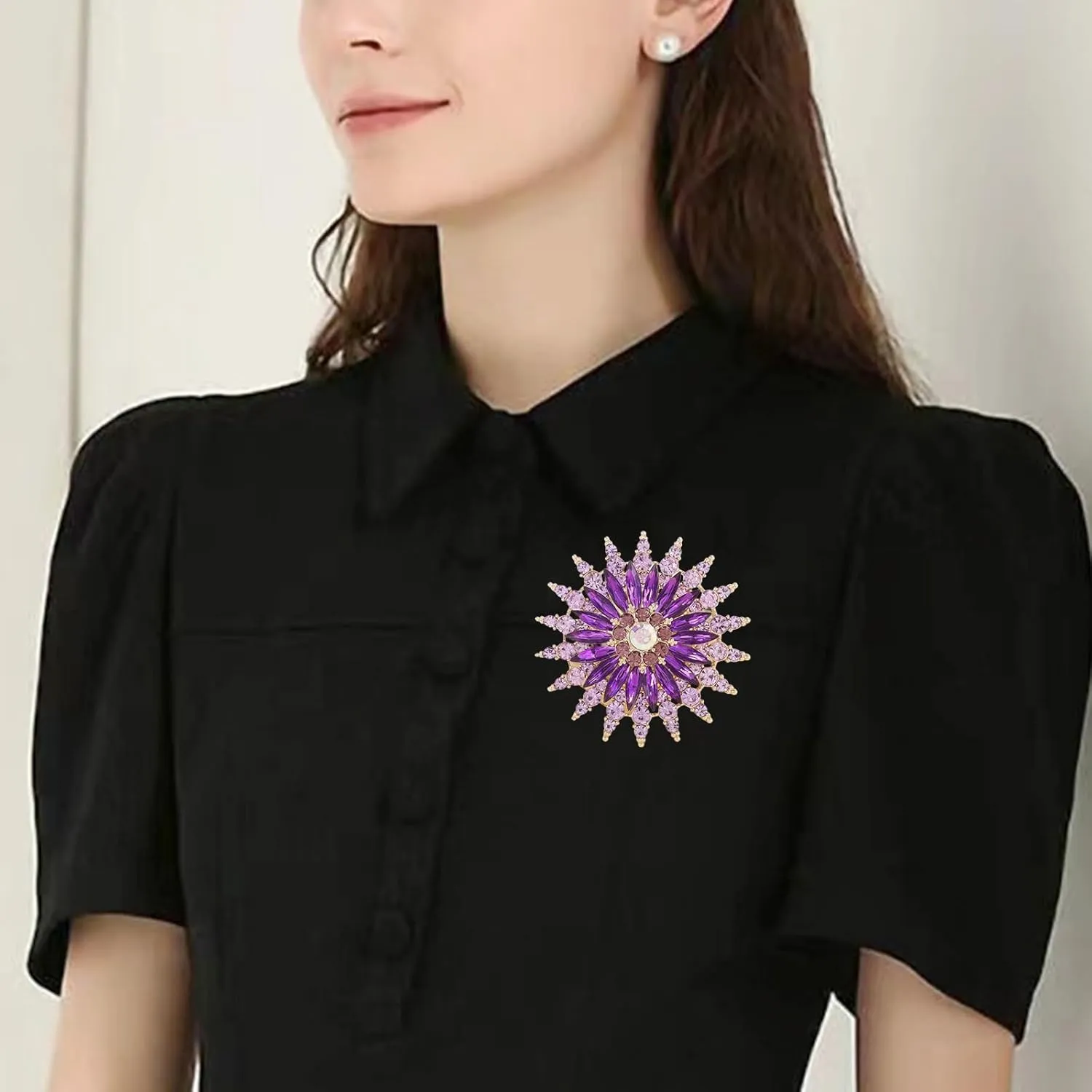 Rhinestone Flower Brooch Pin for Women Sparkling Large Crystal Flower Broach Snowflake Brooch Pins Lapel Pins Christmas Wedding Party Dance Banquet Dress Hat Bag Accessories Jewelry for Women