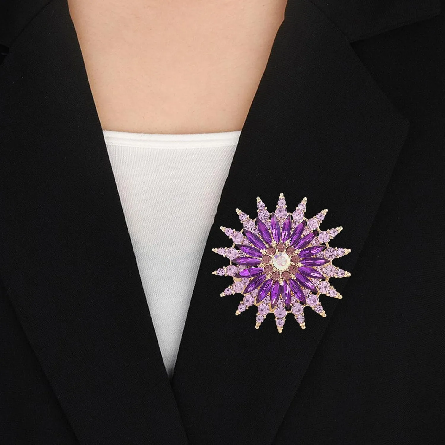 Rhinestone Flower Brooch Pin for Women Sparkling Large Crystal Flower Broach Snowflake Brooch Pins Lapel Pins Christmas Wedding Party Dance Banquet Dress Hat Bag Accessories Jewelry for Women
