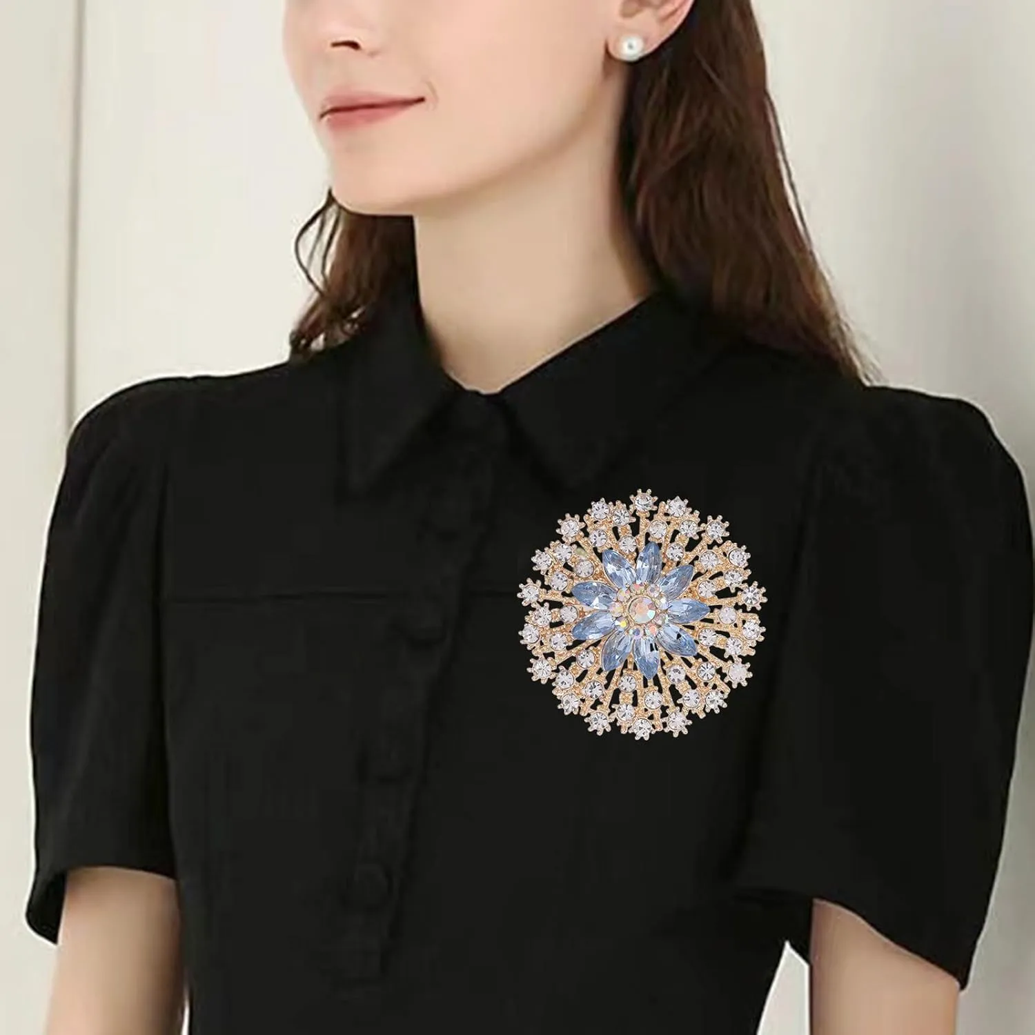 Rhinestone Flower Brooch Pin for Women Sparkling Large Crystal Flower Broach Snowflake Brooch Pins Lapel Pins Christmas Wedding Party Dance Banquet Dress Hat Bag Accessories Jewelry for Women