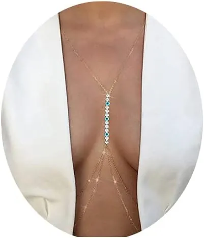 Rhinestones Evil Eye Body Chain for Women Sexy Bikini Crystal Belly Waist Chain Beach Chest Chain Body Jewelry