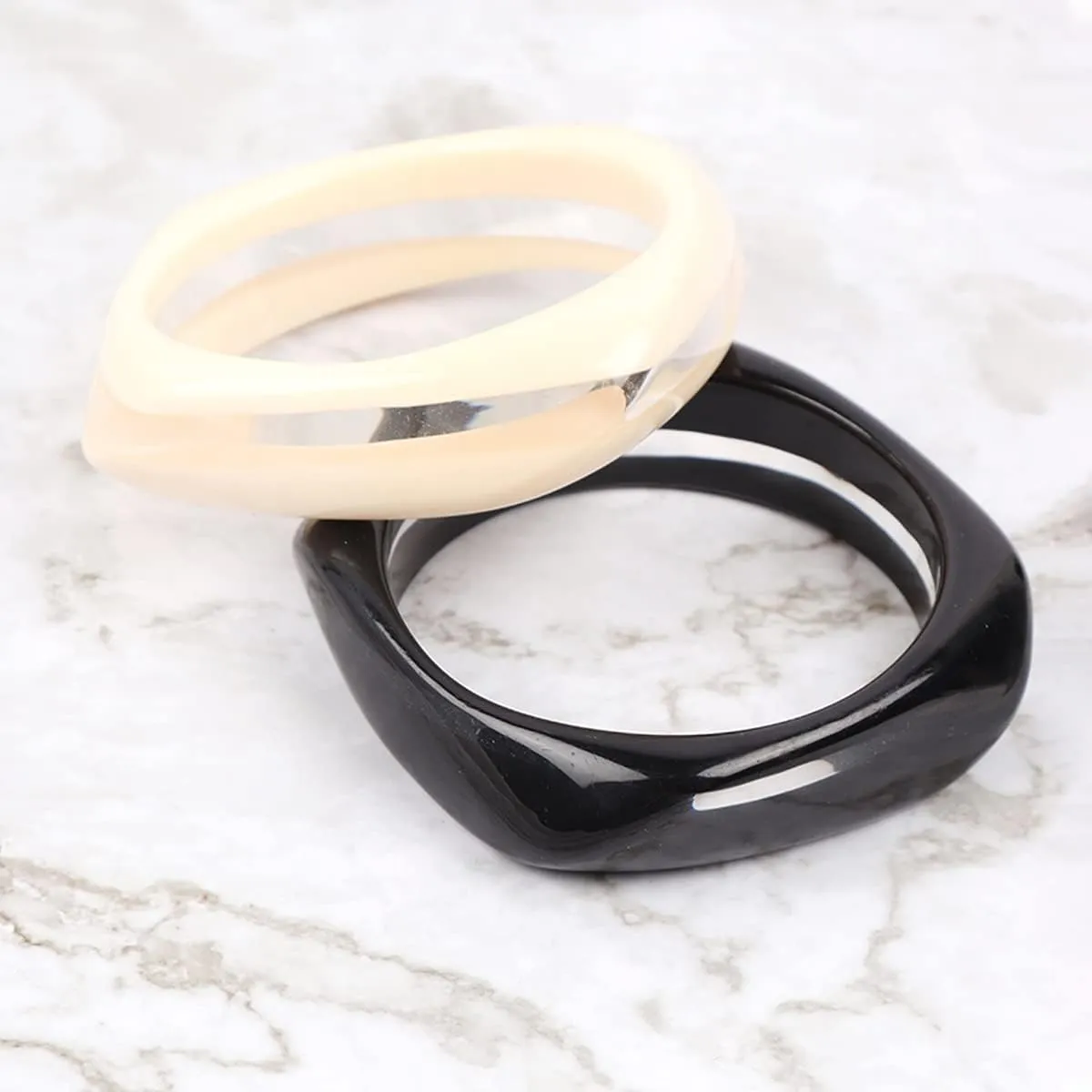 RIAH FASHION Lightweight Acrylic Statement Bracelet - Mottled Acetate Bangle Tortoise Shell, Leopard Animal Marbled Open Cuff, Chunky Square