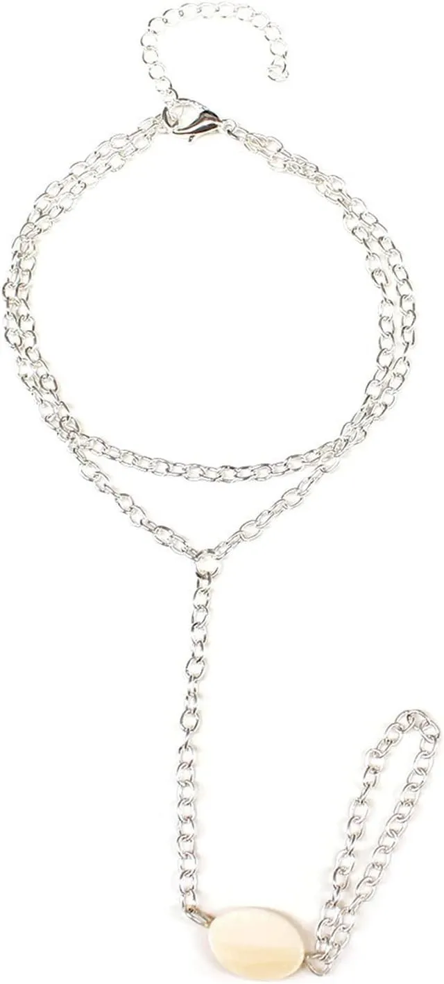 Ring and Bracelet Connected, Silver Hand Chain Single Shell Double Chain Alloy Bracelets