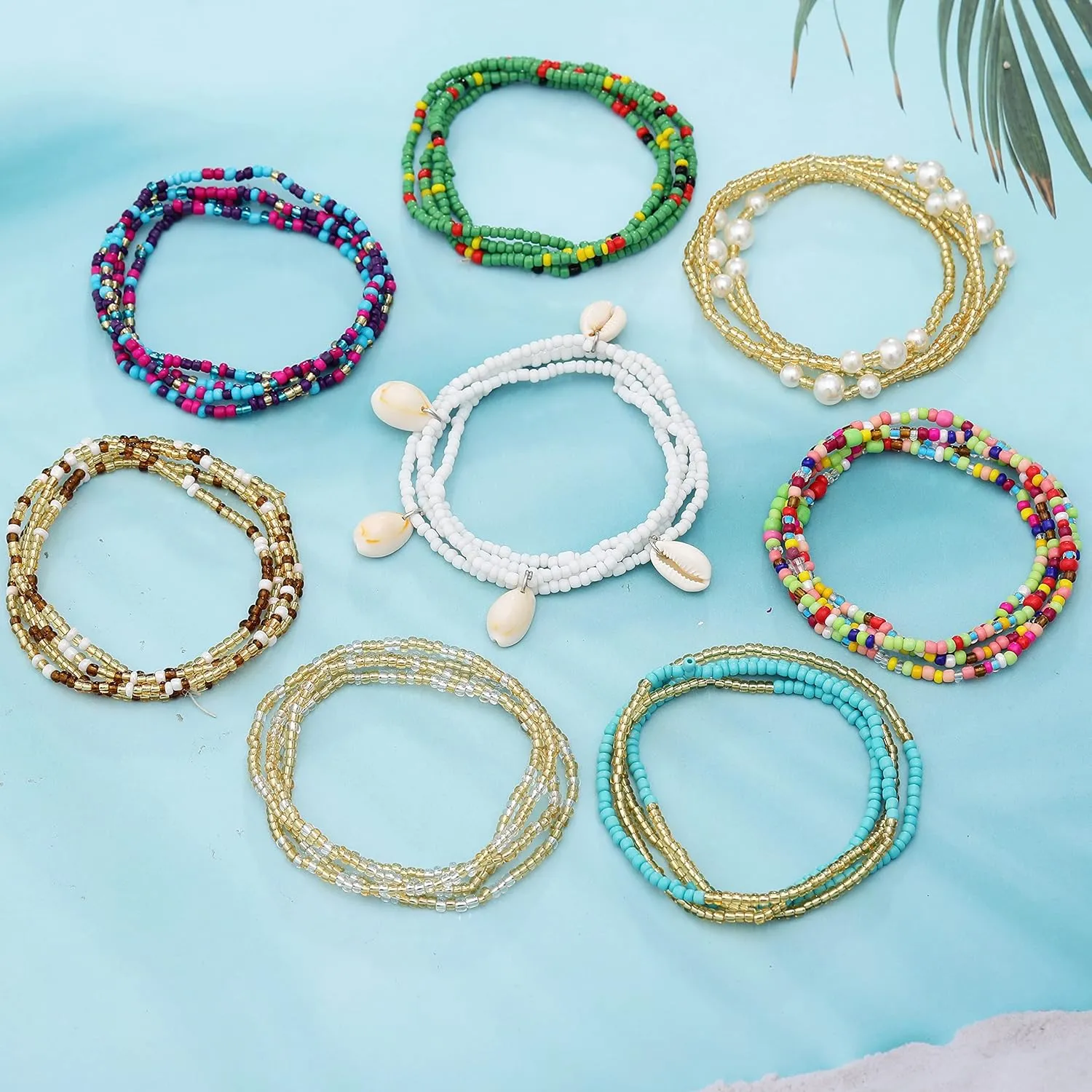 RLMOON 24-50Inch Waist Beads for Women African Waist Beads Plus Size Layered Belly Bead Body Chain Waist Beads Colorful Waist Jewelry(8PCS)