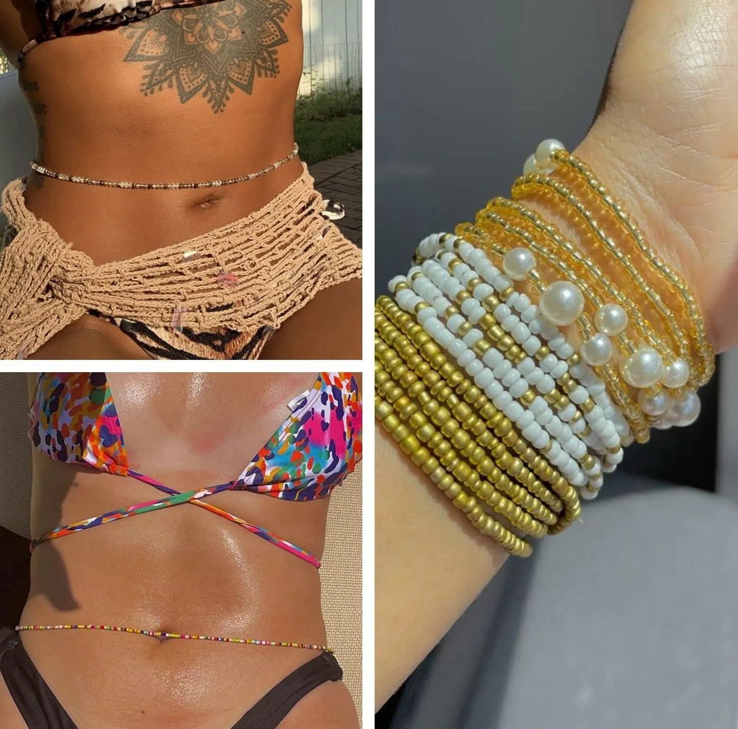 RLMOON 24-50Inch Waist Beads for Women African Waist Beads Plus Size Layered Belly Bead Body Chain Waist Beads Colorful Waist Jewelry(8PCS)
