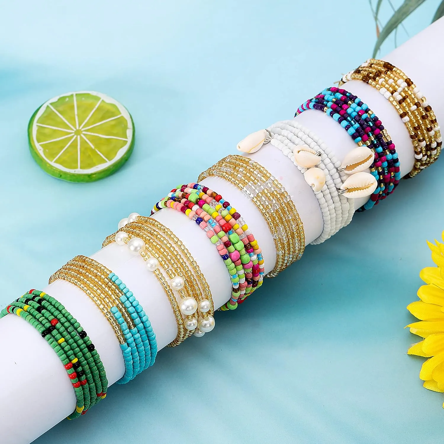 RLMOON 24-50Inch Waist Beads for Women African Waist Beads Plus Size Layered Belly Bead Body Chain Waist Beads Colorful Waist Jewelry(8PCS)