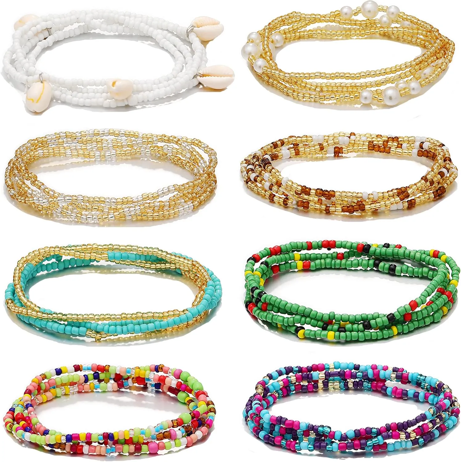 RLMOON 24-50Inch Waist Beads for Women African Waist Beads Plus Size Layered Belly Bead Body Chain Waist Beads Colorful Waist Jewelry(8PCS)
