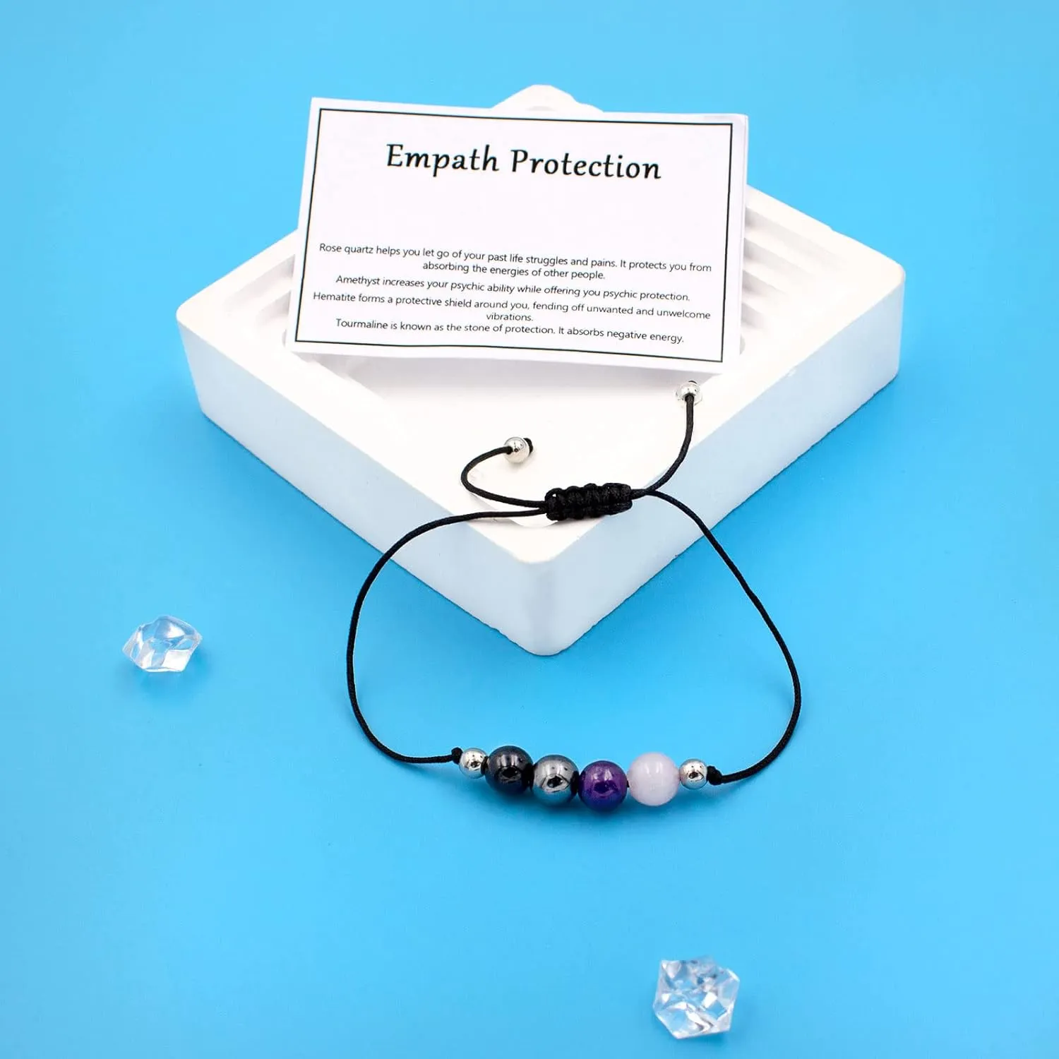 Ronglry Crystal Bracelet for Women Men - Spiritual Healing Stones Amethyst Gem Bracelet for Anxiety Relief - Natural Beads Jewelry