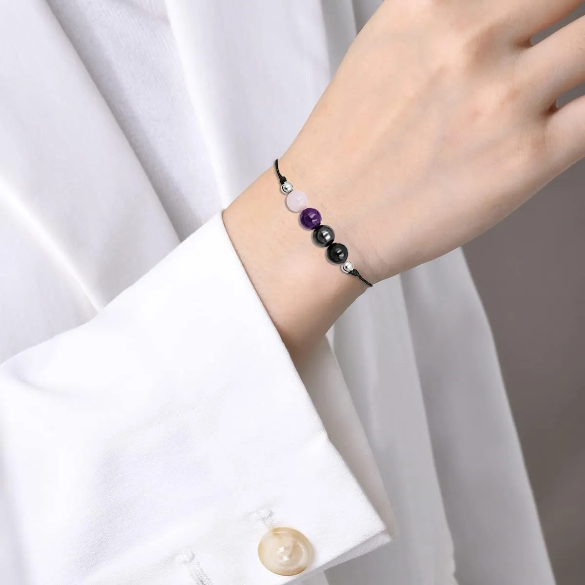 Ronglry Crystal Bracelet for Women Men - Spiritual Healing Stones Amethyst Gem Bracelet for Anxiety Relief - Natural Beads Jewelry