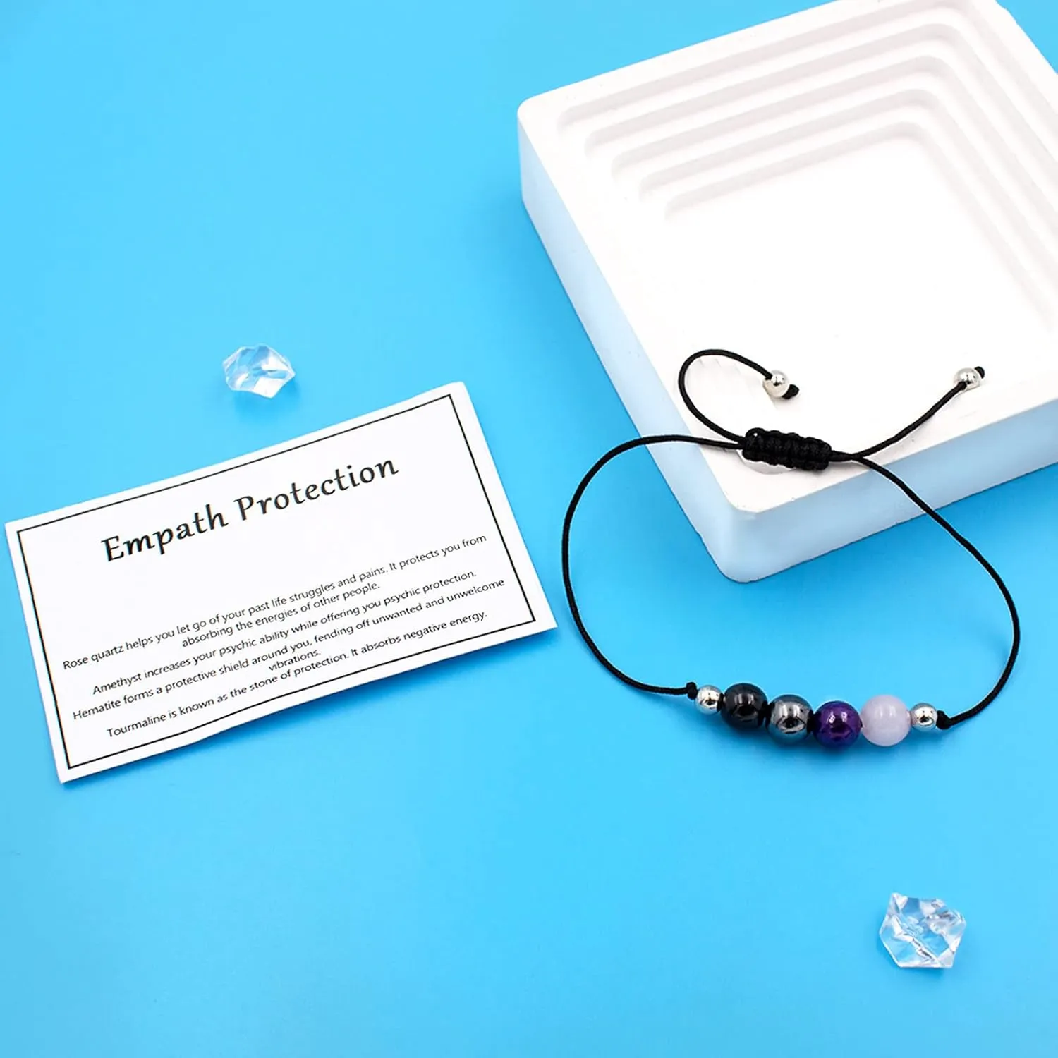 Ronglry Crystal Bracelet for Women Men - Spiritual Healing Stones Amethyst Gem Bracelet for Anxiety Relief - Natural Beads Jewelry