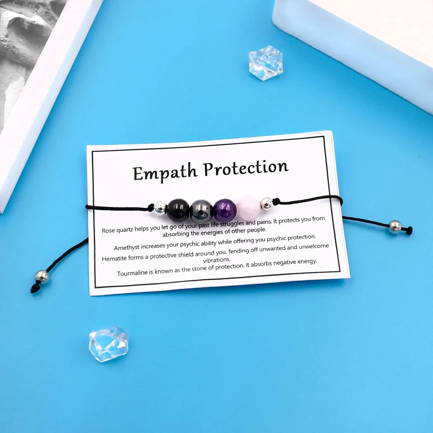 Ronglry Crystal Bracelet for Women Men - Spiritual Healing Stones Amethyst Gem Bracelet for Anxiety Relief - Natural Beads Jewelry