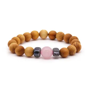Rose Quartz Gemstone Cedarwood Bracelet - Heart Chakra