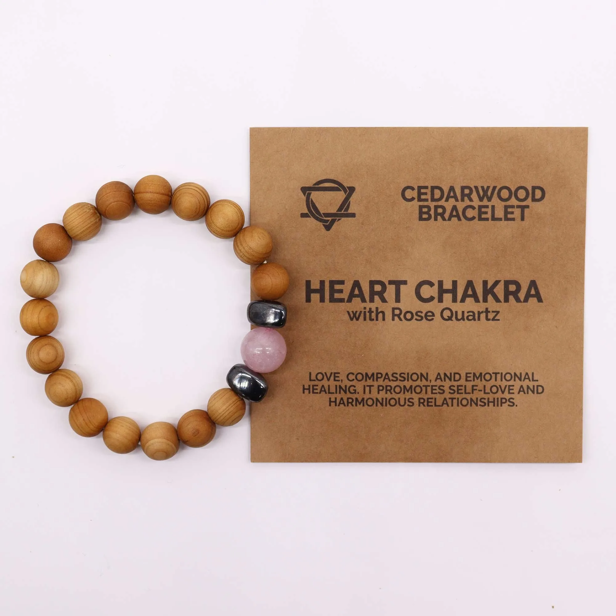 Rose Quartz Gemstone Cedarwood Bracelet - Heart Chakra