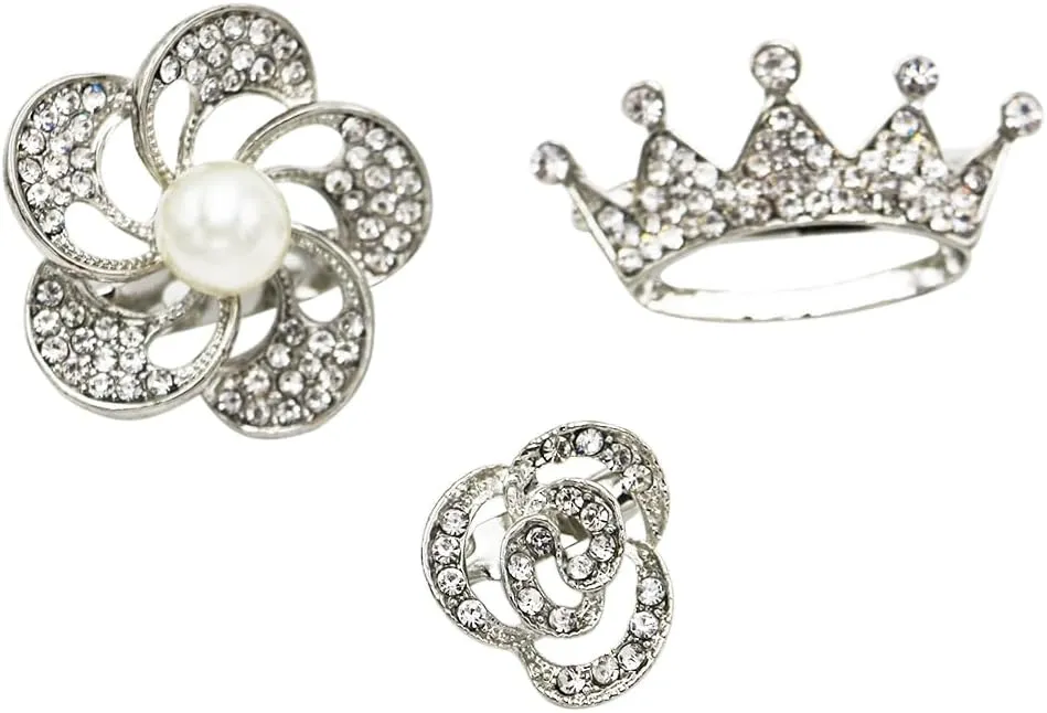 Rosemarie & Jubalee Women's Stunning Set of 3 Flower Brooches With Simulated Pearls