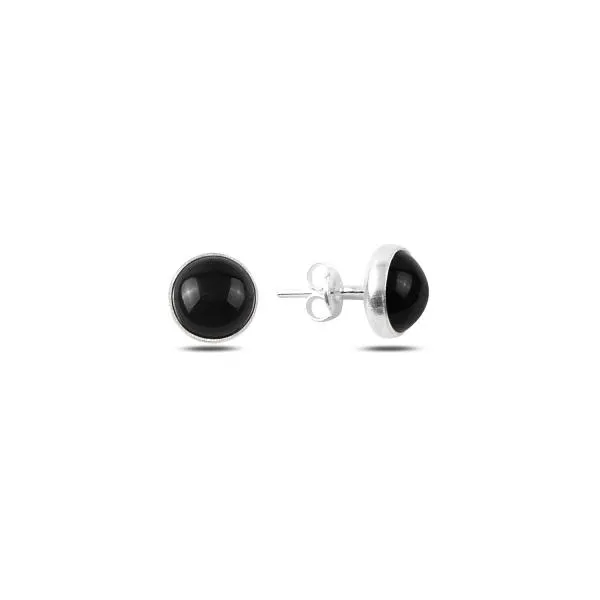 Round natural black onyx stud earrings in sterling silver