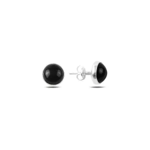 Round natural black onyx stud earrings in sterling silver