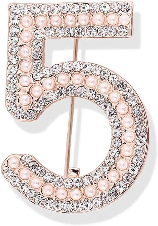 RUIZHEN Women Crystal Lucky Number 5 Simulate Pearls Brooches Pins