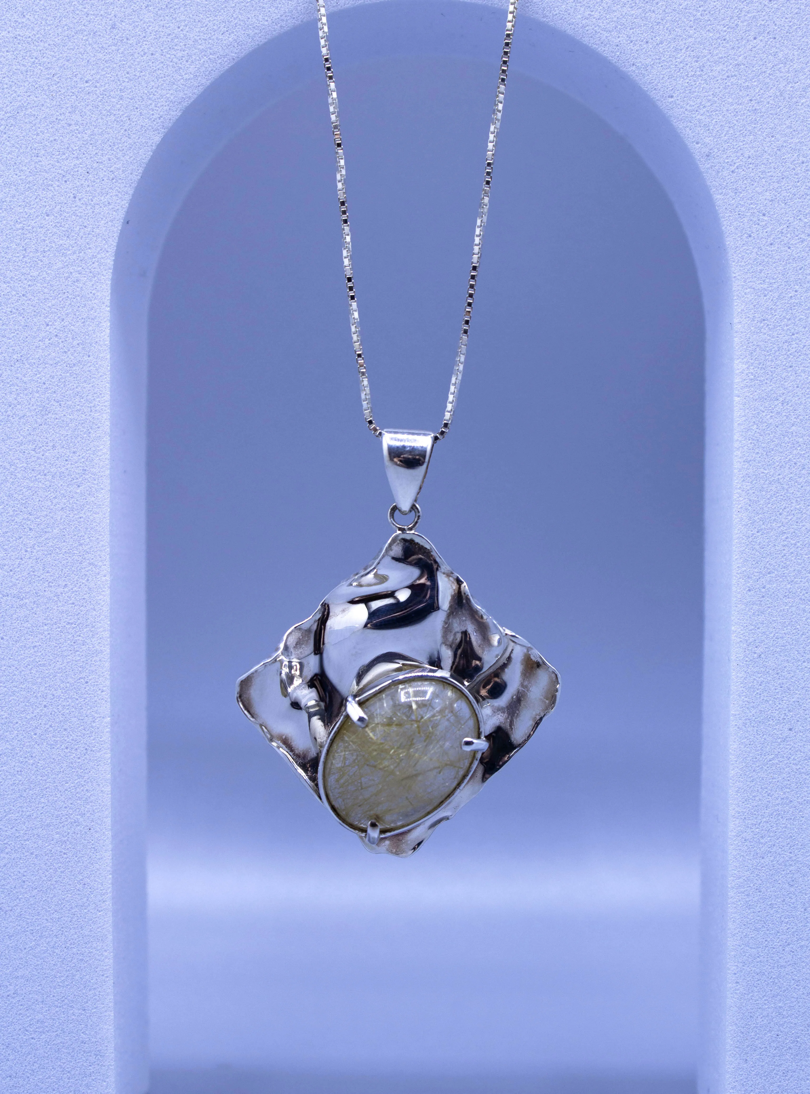 Rutilated Quartz Abstract Pendant Necklace .925