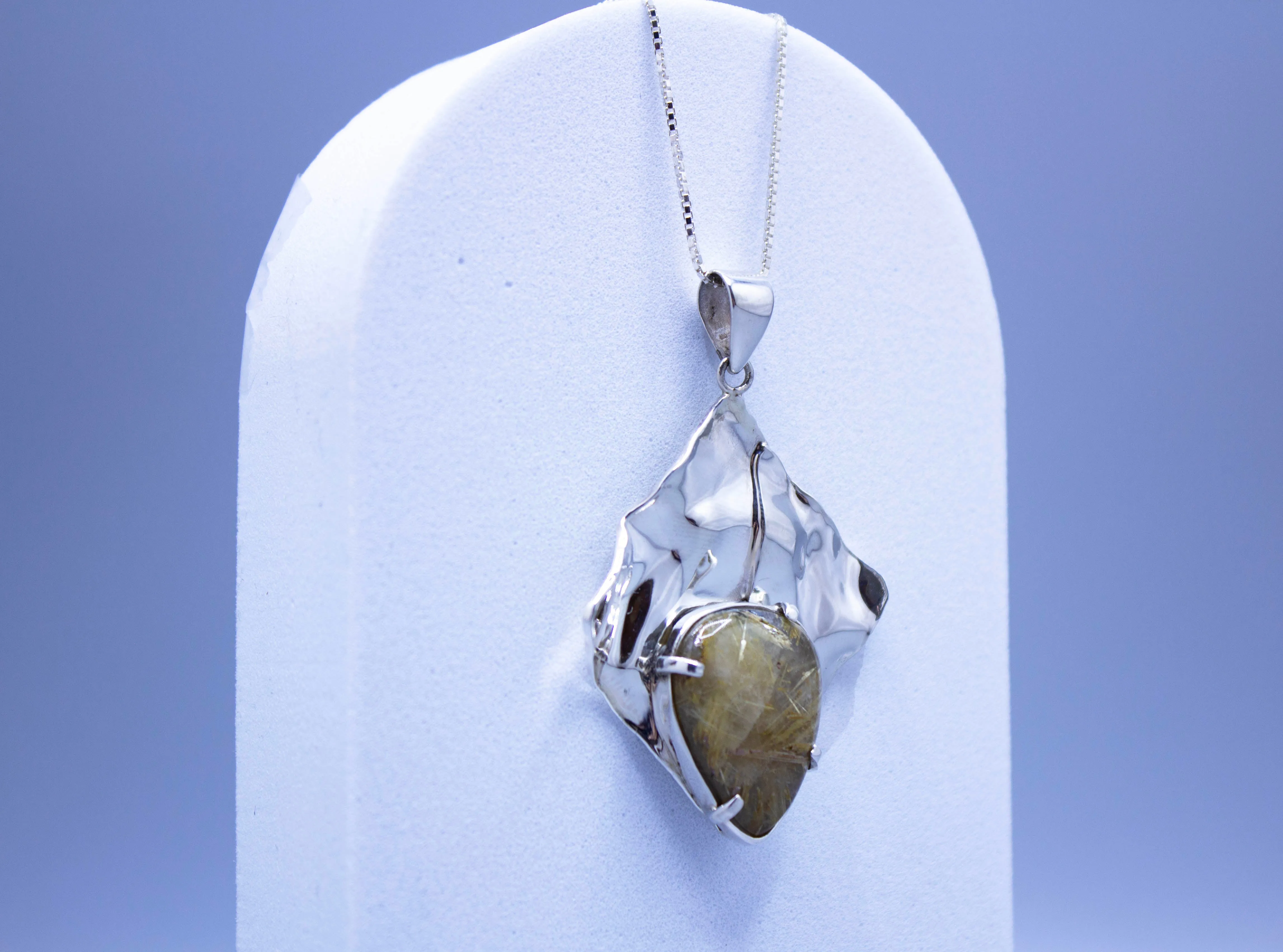 Rutilated Quartz Abstract Pendant Necklace .925