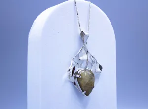 Rutilated Quartz Abstract Pendant Necklace .925