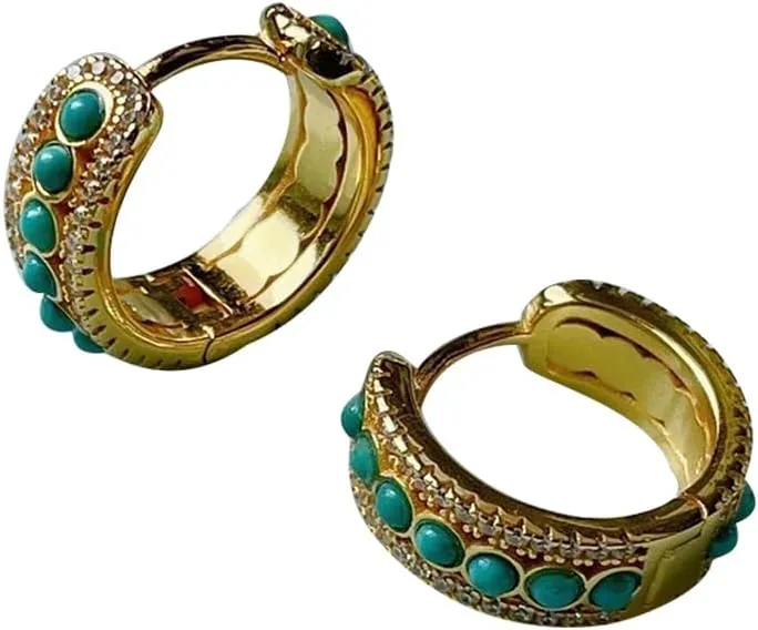 S925 Silver And Gold Plated With Natural Turquoise Ear Buckle Earrings Jade for Women Yoga Genuine 1