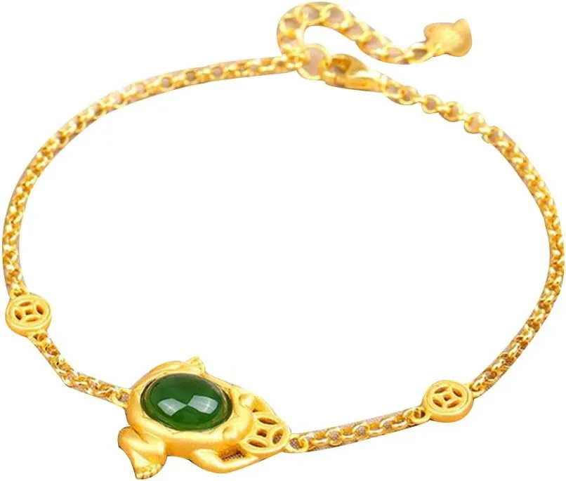 S925 Silver Gold-Plated with Natural Hotan Jasper Golden Toad Bracelet (Chain Length 7.87inch) Fengshui Fashion Jade Bangle bracelet For Women Genuine
